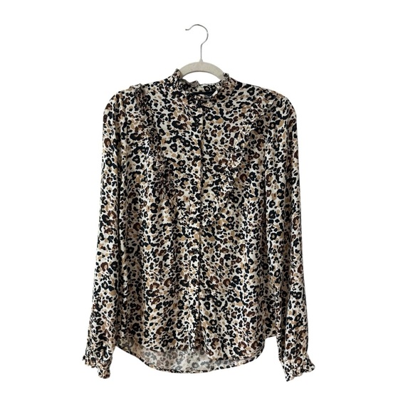 Maeve Anthropologie Katia Ruffled Button Up Blouse Top Size 0 (XS) Leopard Print - Picture 3 of 11